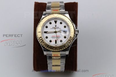 Perfect Replica GM Factory Rolex Yacht-Master 904L Gold Case White Face 40mm Men's Watch